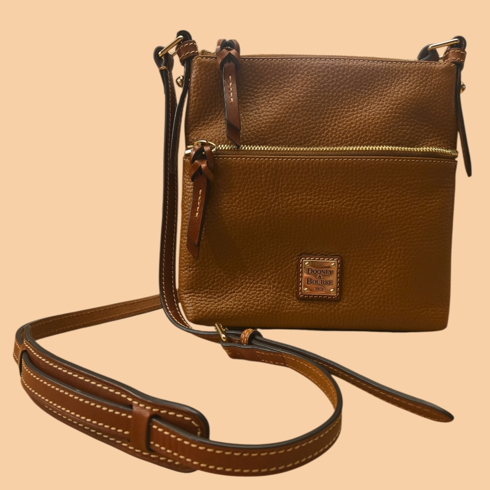 Dooney & Bourke Pebble Leather Letter Carrier Crossbody – Caramel